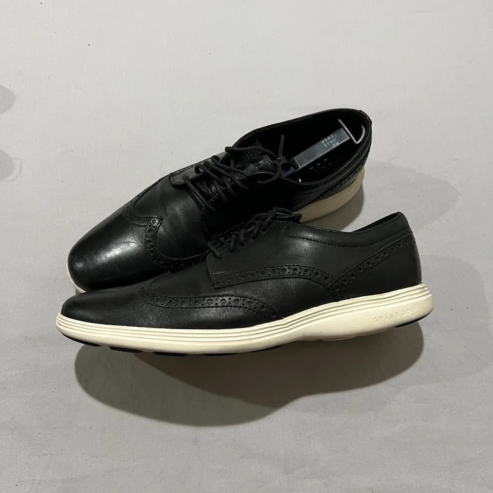 Cole Haan Grand.OS Tour Wingtip Mens Black Leather Oxford Dress Shoes Size 10.5